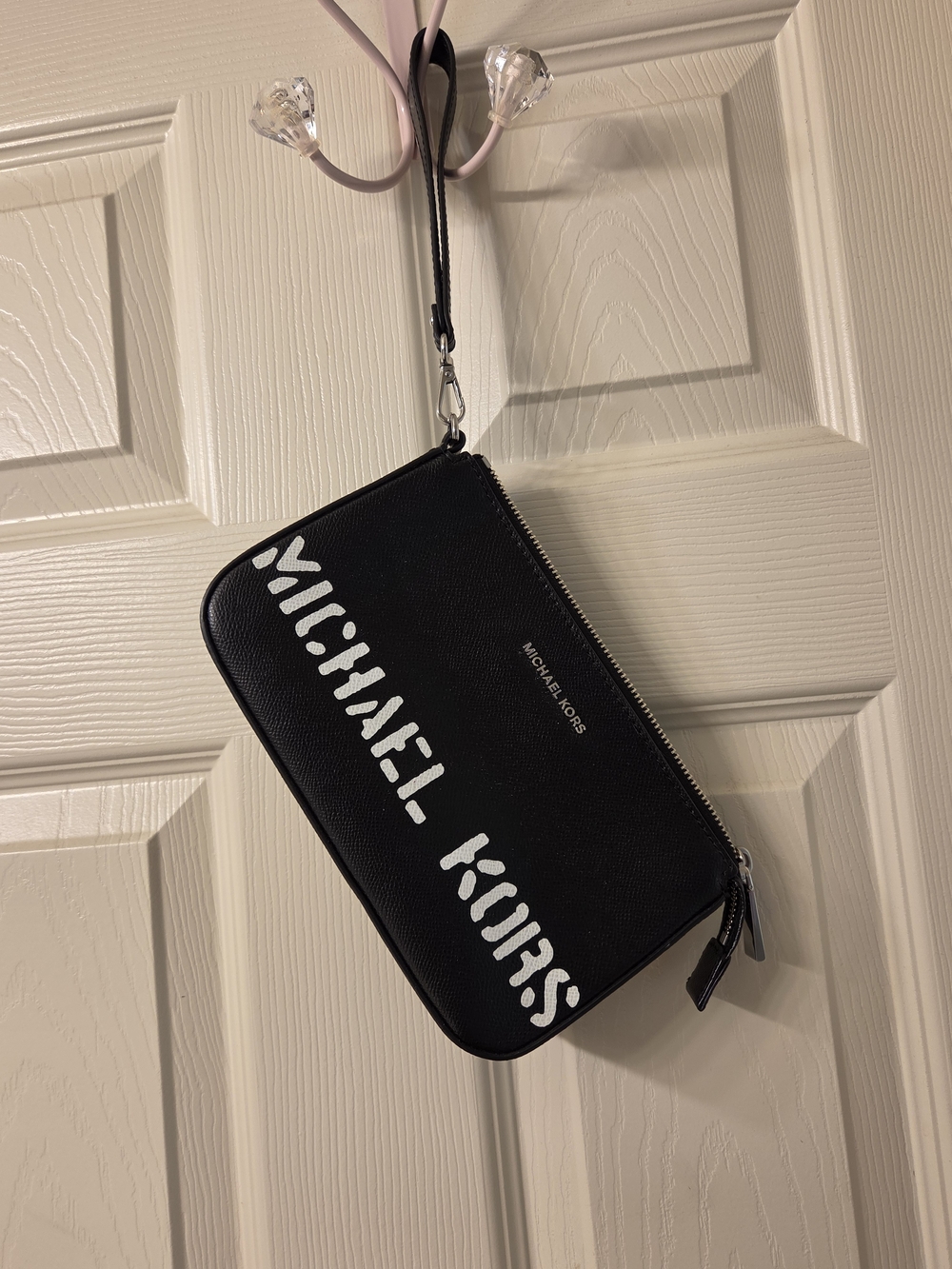 Michael Kors Black Wristlet with White Logo Print